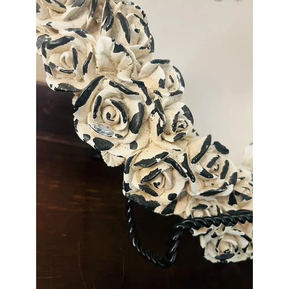 Decoline Heart VTG Wall Mirror Ivory Rose Shabby Cottage Chic Valentines 13”w